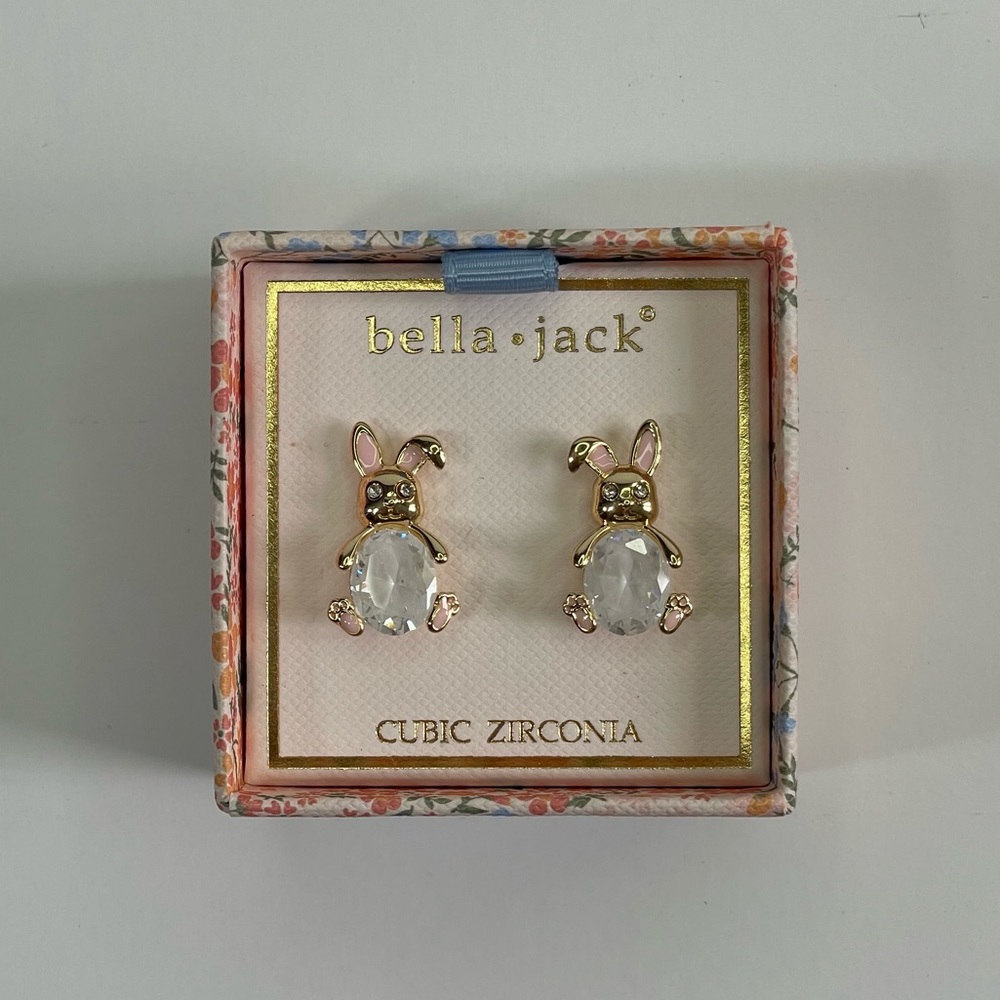 Bella Jack Goldtone Crackle Cubic Zirconia Easter Bunny Earrings - Picture 10 of 14